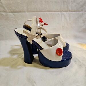 Ellie Shoes White and Navy Platform Heels